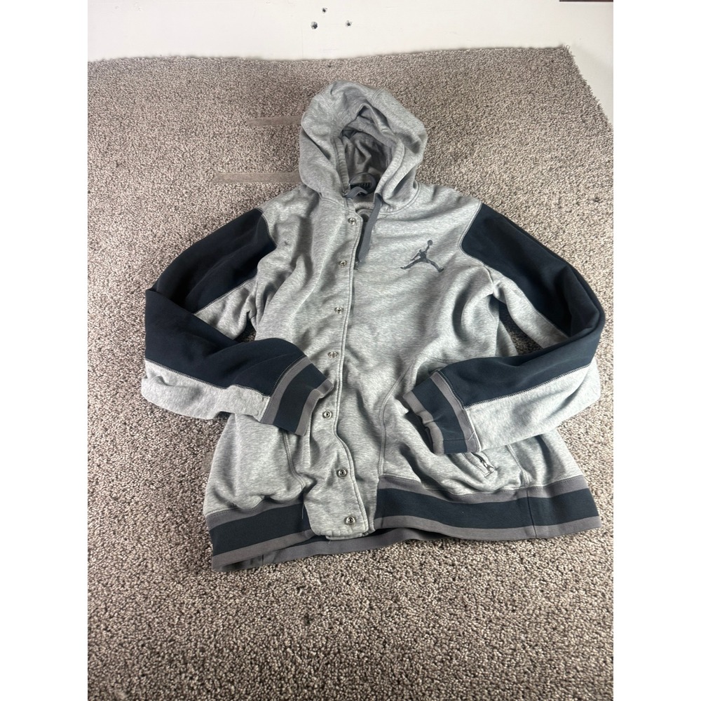 Jordan Mens XL Grey Black Snap Front Varsity Hoodie Jumpman Sweatshirt 1255